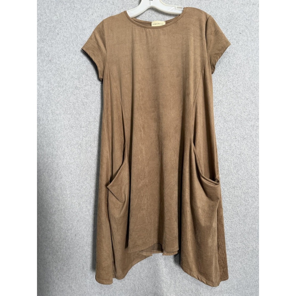 Enough About Me... Dress Womens L Brown Swing Pockets Asymmetrical Hem Knit